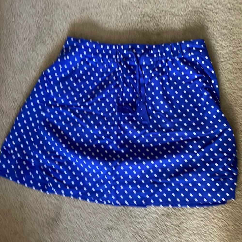 JCREW SIZE 6 Blue with White Polka Dots Drawstring Waist Mini Skirt